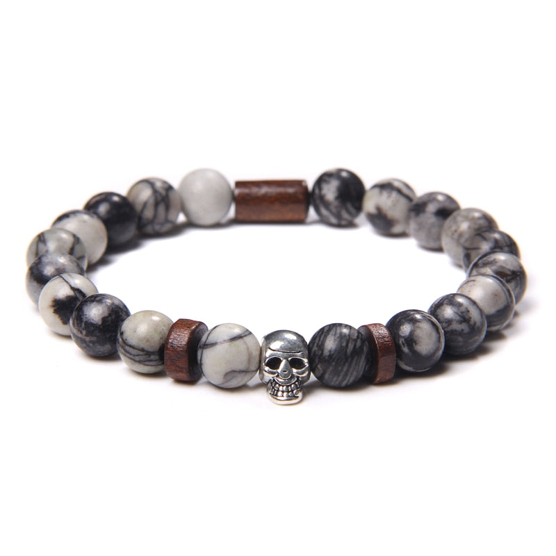 Unisex Skull Bracelets Natural Stone Tiger Eye Bracelet