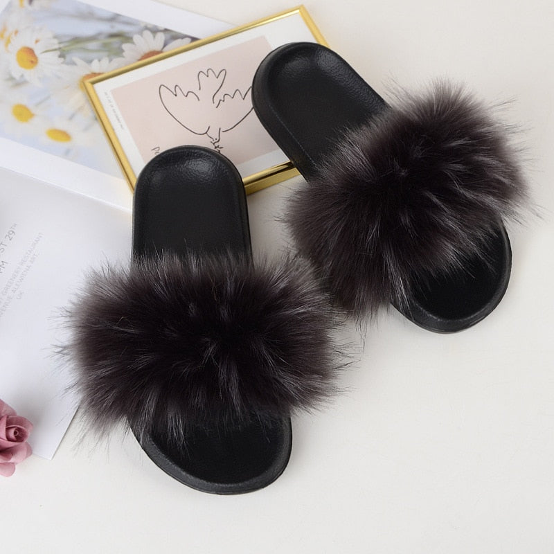 Faux Fur Slides Furry Slipper Summer Shoes