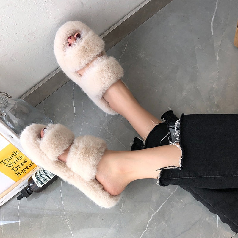 Indoor Women Furry open toe Slippers