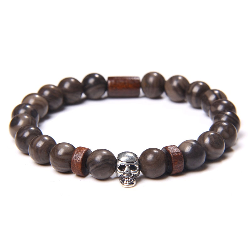 Unisex Skull Bracelets Natural Stone Tiger Eye Bracelet