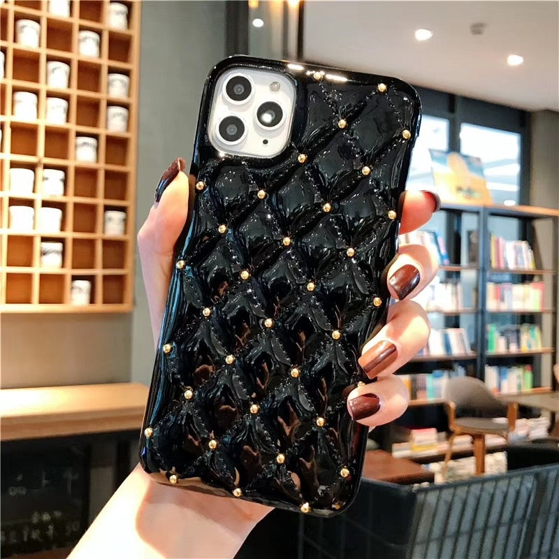 Luxury Brand Classic Lattice Square Soft Lambskin Leather Cover Phone Case for iphone