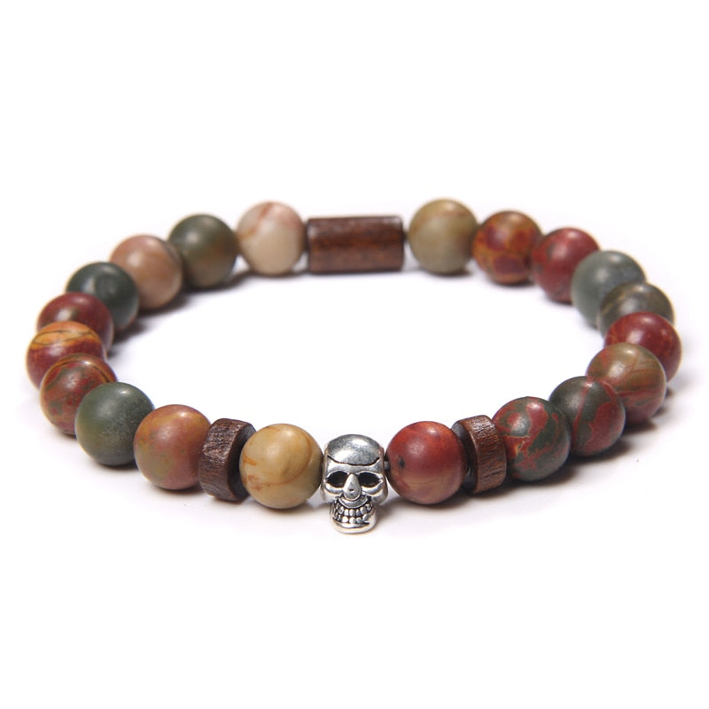 Unisex Skull Bracelets Natural Stone Tiger Eye Bracelet