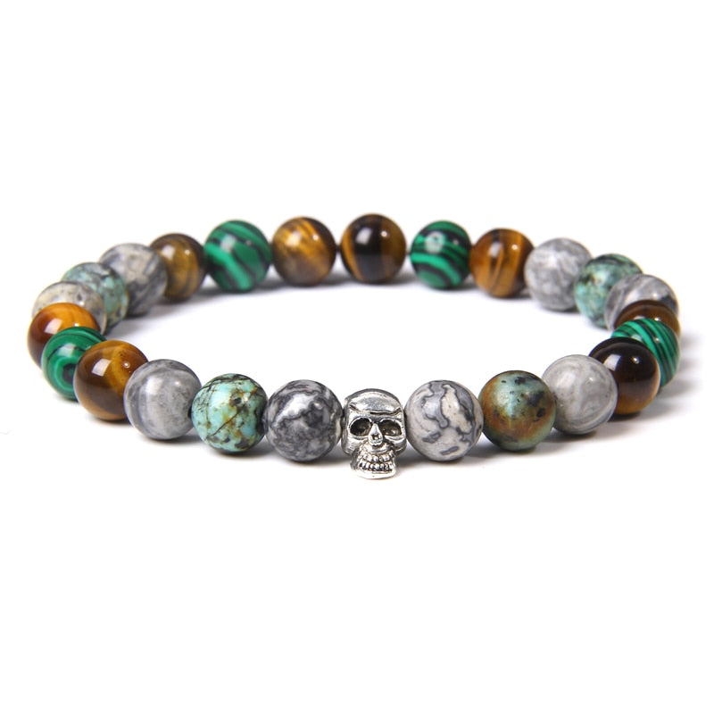 Unisex Skull Bracelets Natural Stone Tiger Eye Bracelet