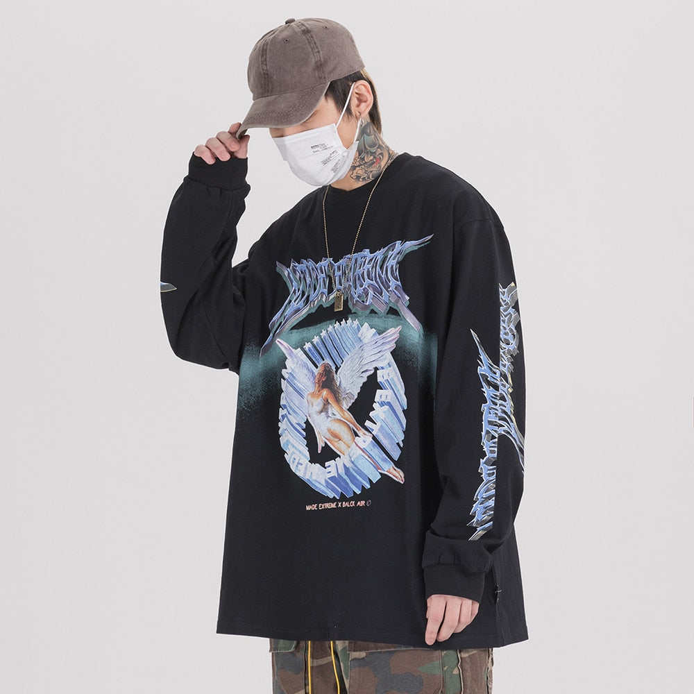 Men Gothic Printed Long Sleeve Tops Streetwear