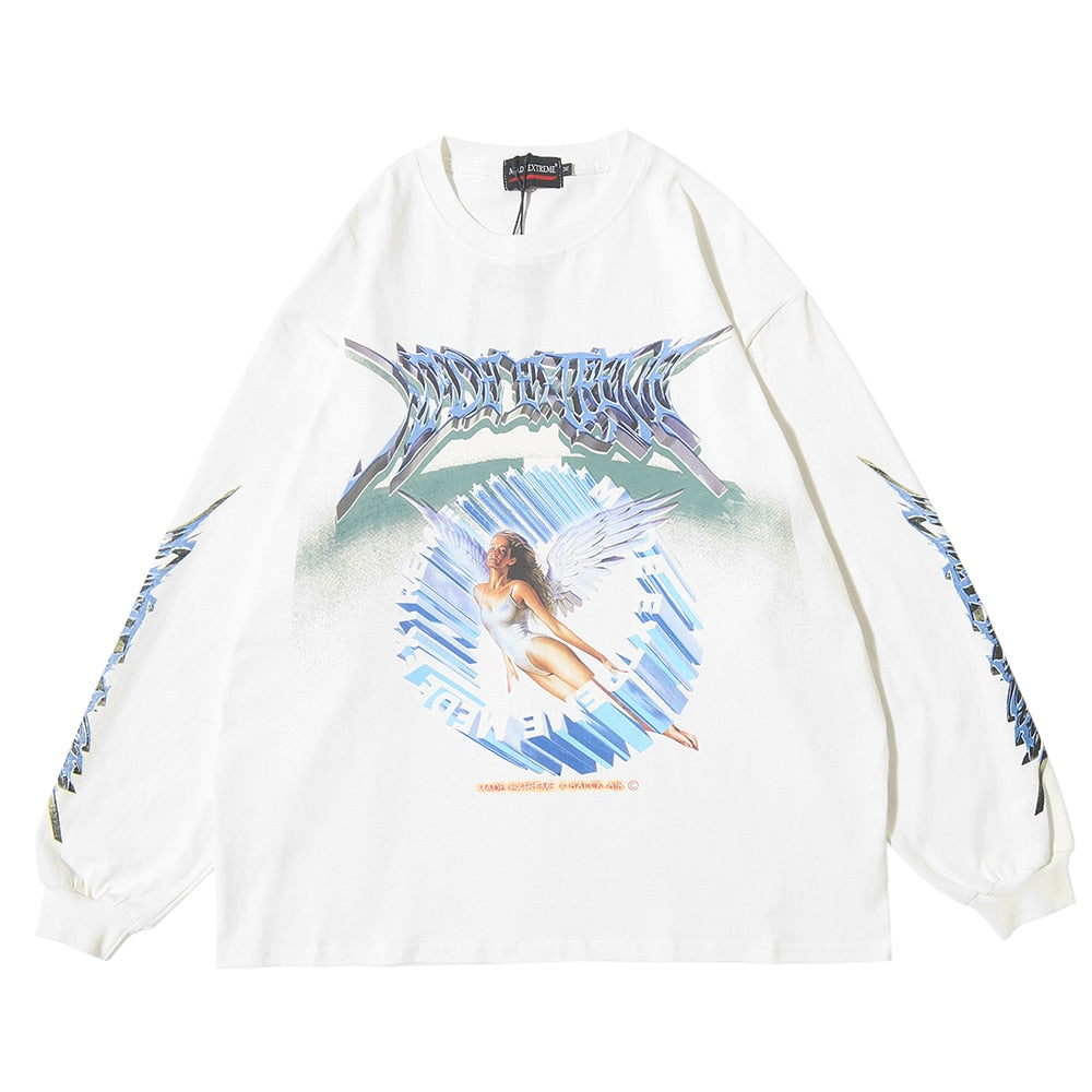 Women Long Sleeve Retro Graphic Tees Top Angel Shirt