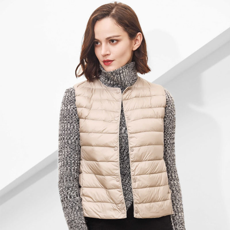 Women White Duck Down Vest Soft Ultra-Light Jacket