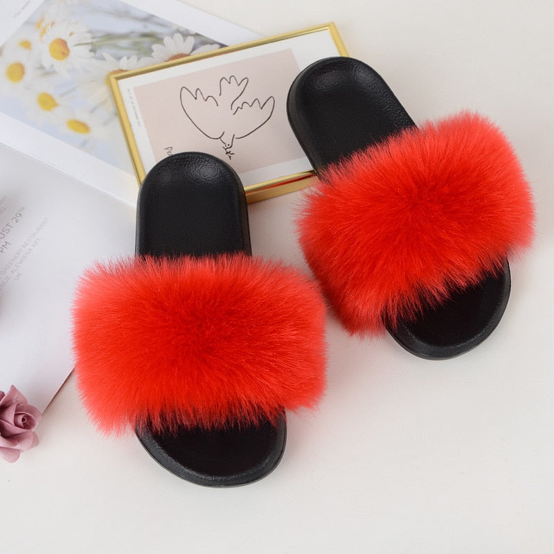 Faux Fur Slides Furry Slipper Summer Shoes