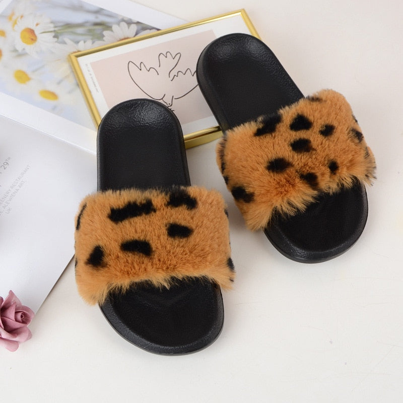 Faux Fur Slides Furry Slipper Summer Shoes