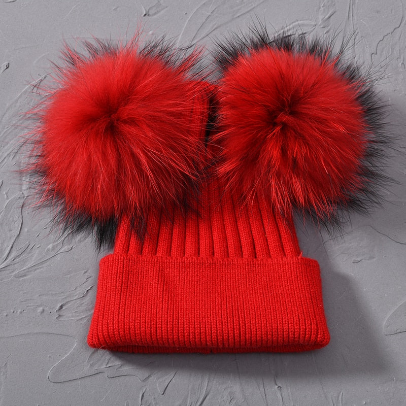 Double Fur Pompom Hat