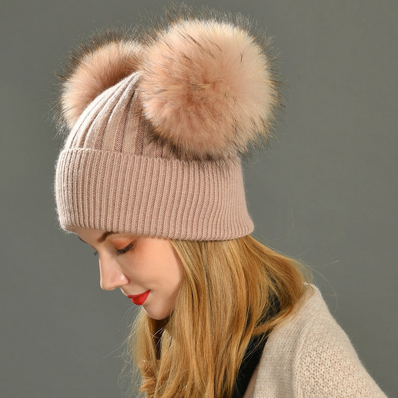 Double Fur Pompom Hat