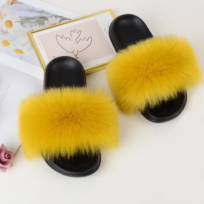 Faux Fur Slides Furry Slipper Summer Shoes