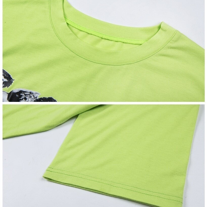 Womens kuakuayu HJN Four Cherub Print Lime Light Green T Shirt