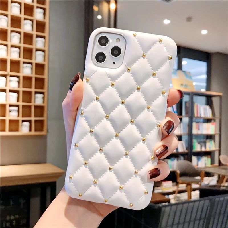 Luxury Brand Classic Lattice Square Soft Lambskin Leather Cover Phone Case for iphone