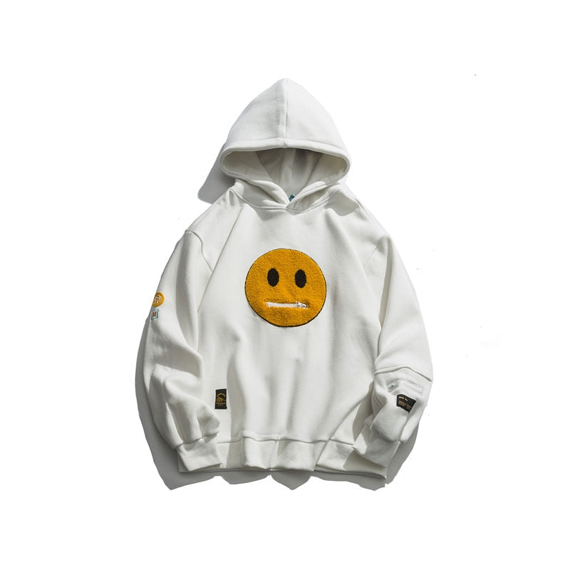 Men's GONTHWID Hip Hop Pocket Smile Face Patchwork Hooded Sweatshirt