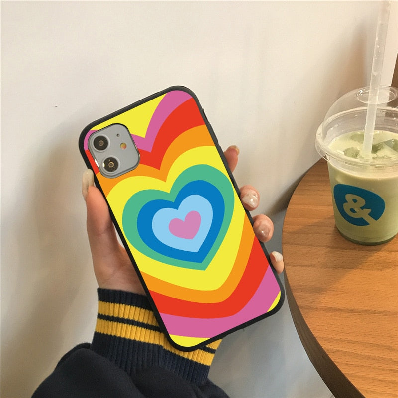 Cute Hot rainbow Heart shape Love soft silicon phone case For iphone