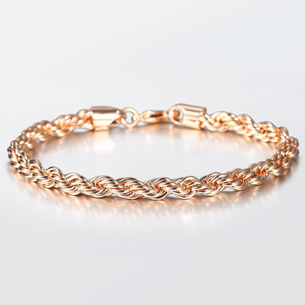 Unisex Rose Gold Color Bracelet Wave Twisted Rope Link Chain