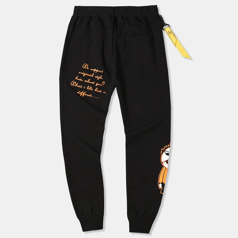 Mens Sweatpants Demon Letter Print Closed Harem Cartoon