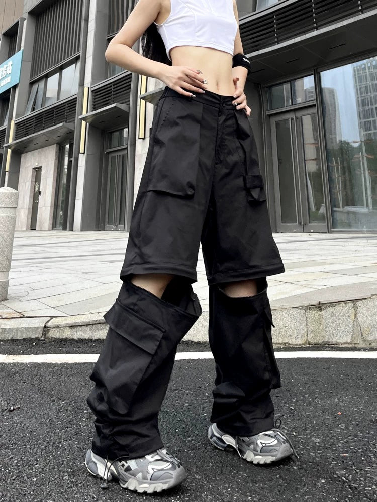 Womens American Detachable Vibe Style Hip Hop Workwear Casual Pants