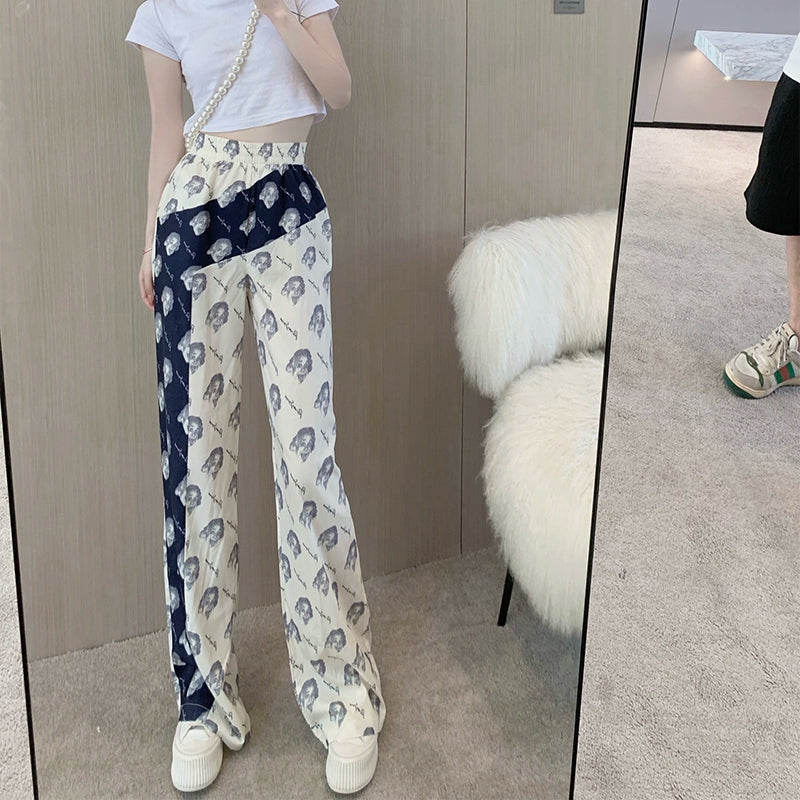 Womens Ice Silk Chiffon Wide-Leg Thin High Waist Drooping Mop Pants