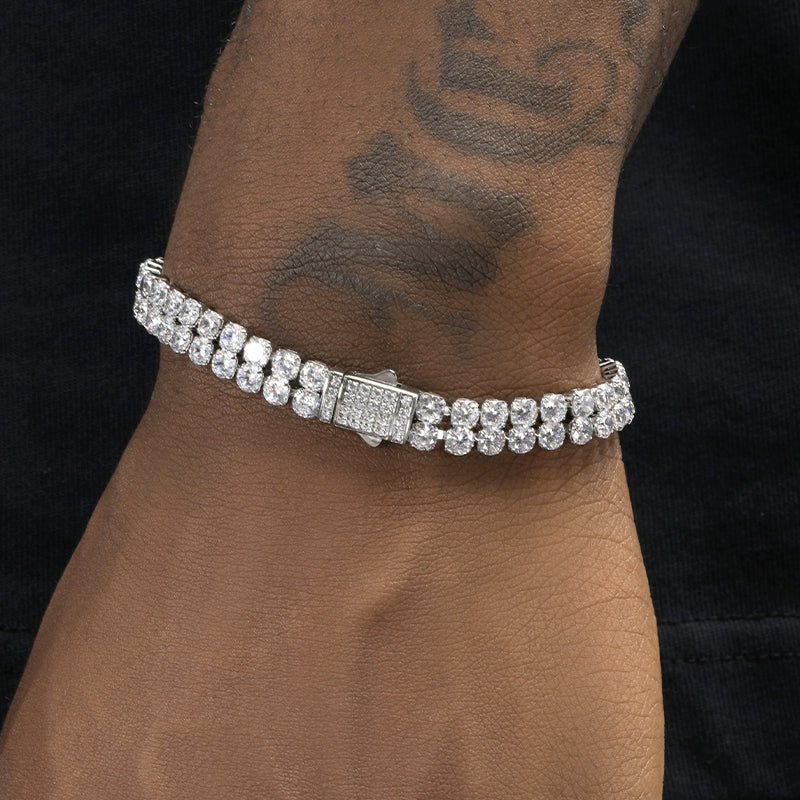 Unisex GRGR Full Diamond Hip-Hop Silver Titanium Steel Tennis Bracelet