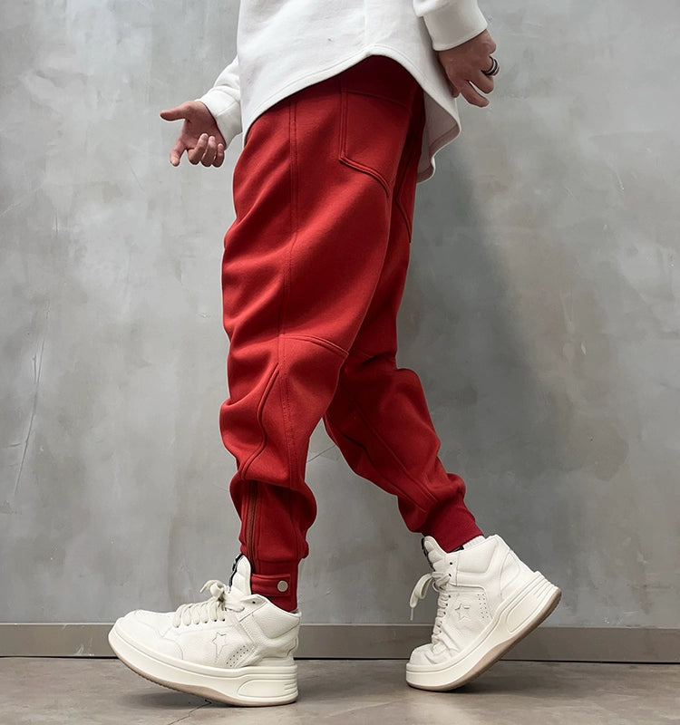 Mens Trendy Fleece-lined Thick Fashion Personality Zipper Design Sweatpants