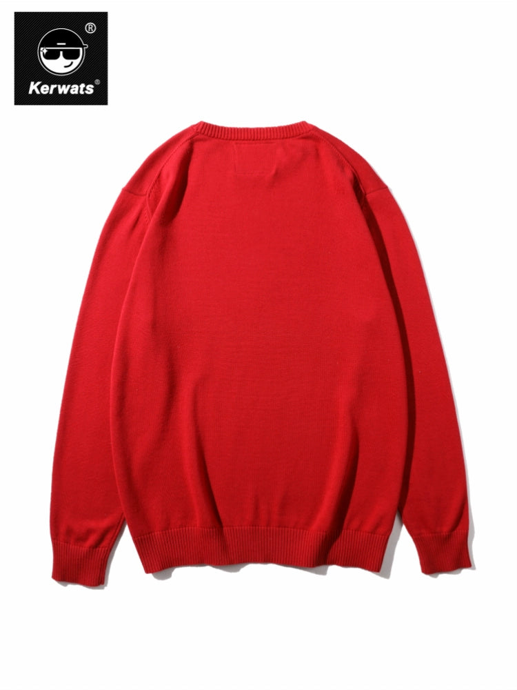 Mens Kerwats Red Cotton Chinese Fad Couple Sweater