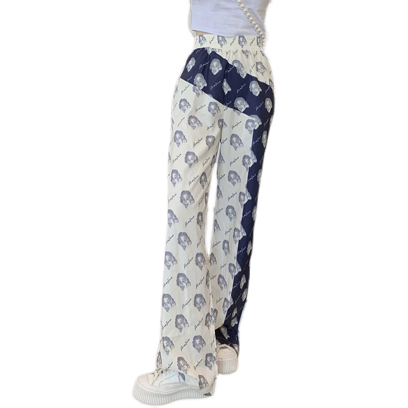 Womens Ice Silk Chiffon Wide-Leg Thin High Waist Drooping Mop Pants