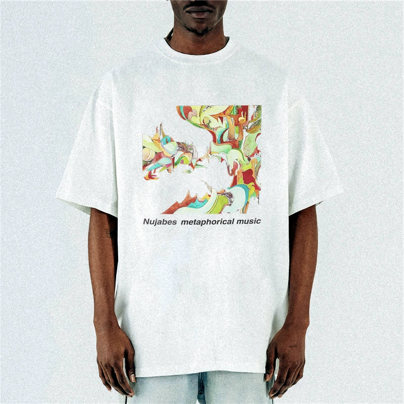 Mens Hip Hop Nujabes Print Cotton Short-Sleeved Casual T-shirt