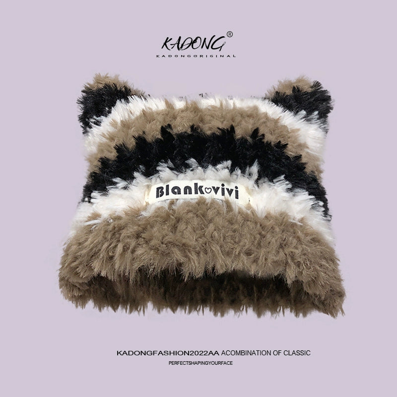 Contrast Color Female Furry Cat Ear Hat