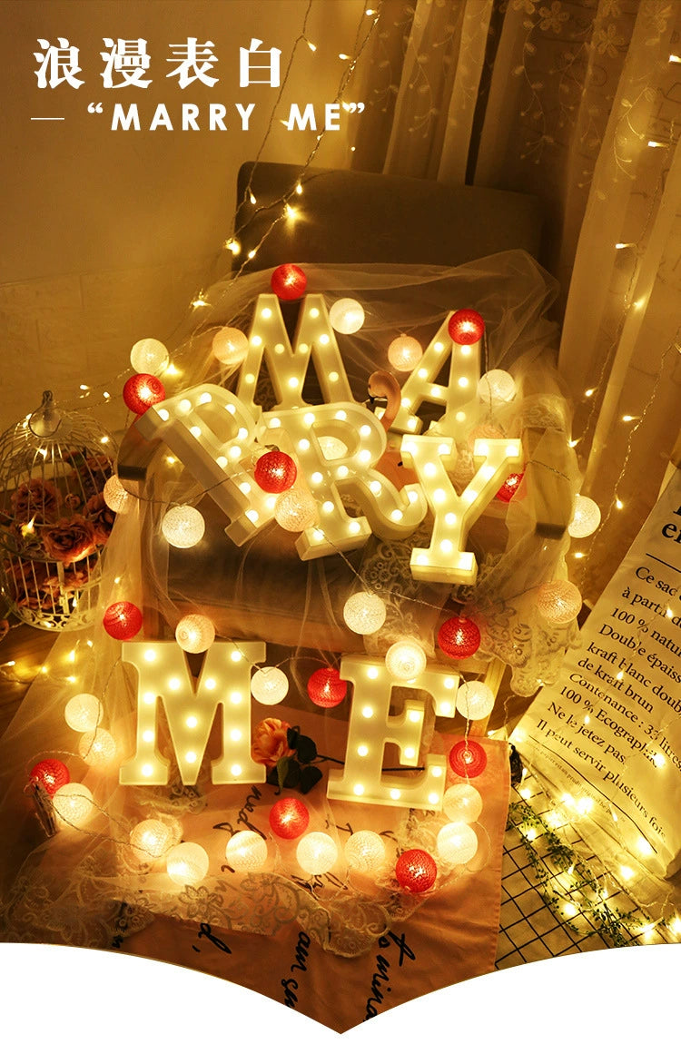 Qixi Confession Valentine's Day Birthday Surprise Proposal Led Letter Lamp Romantic Room Layout Bedroom Decoration Props