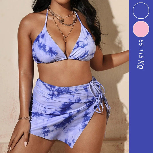 Fashion 2023 New Big Chest Gather Sexy Bikini Swimsuit plus Size Plus Size Ladies Flab Hiding Separates Three-Piece Set Women's High Waist