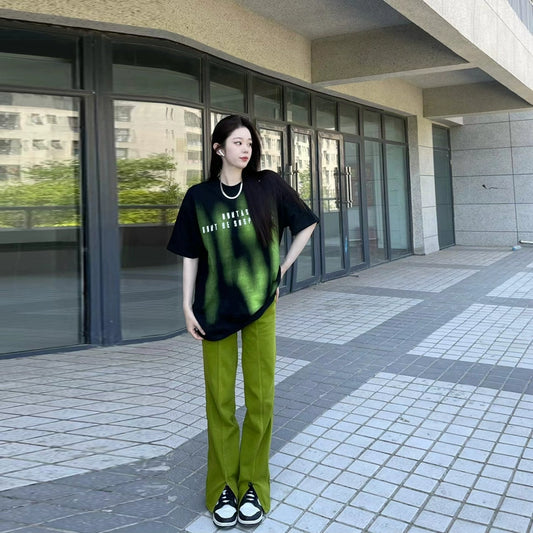 Womens Cool Sexy Green Split Casual Long Denim Pants