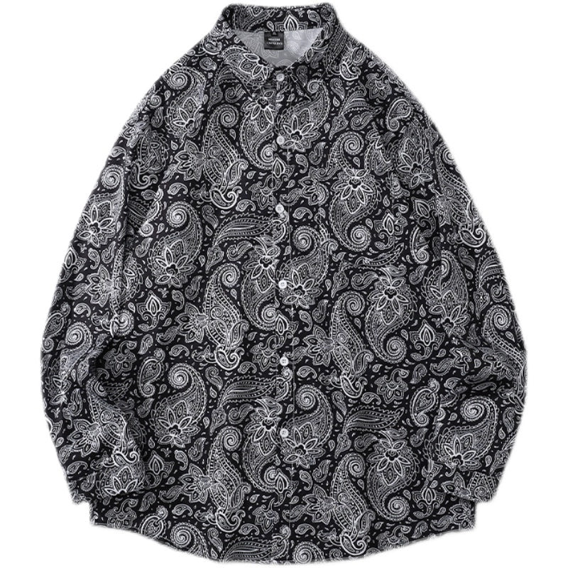 Mens Trendy Fashion Retro Long Sleeve Hip Hop Paisley Full Print