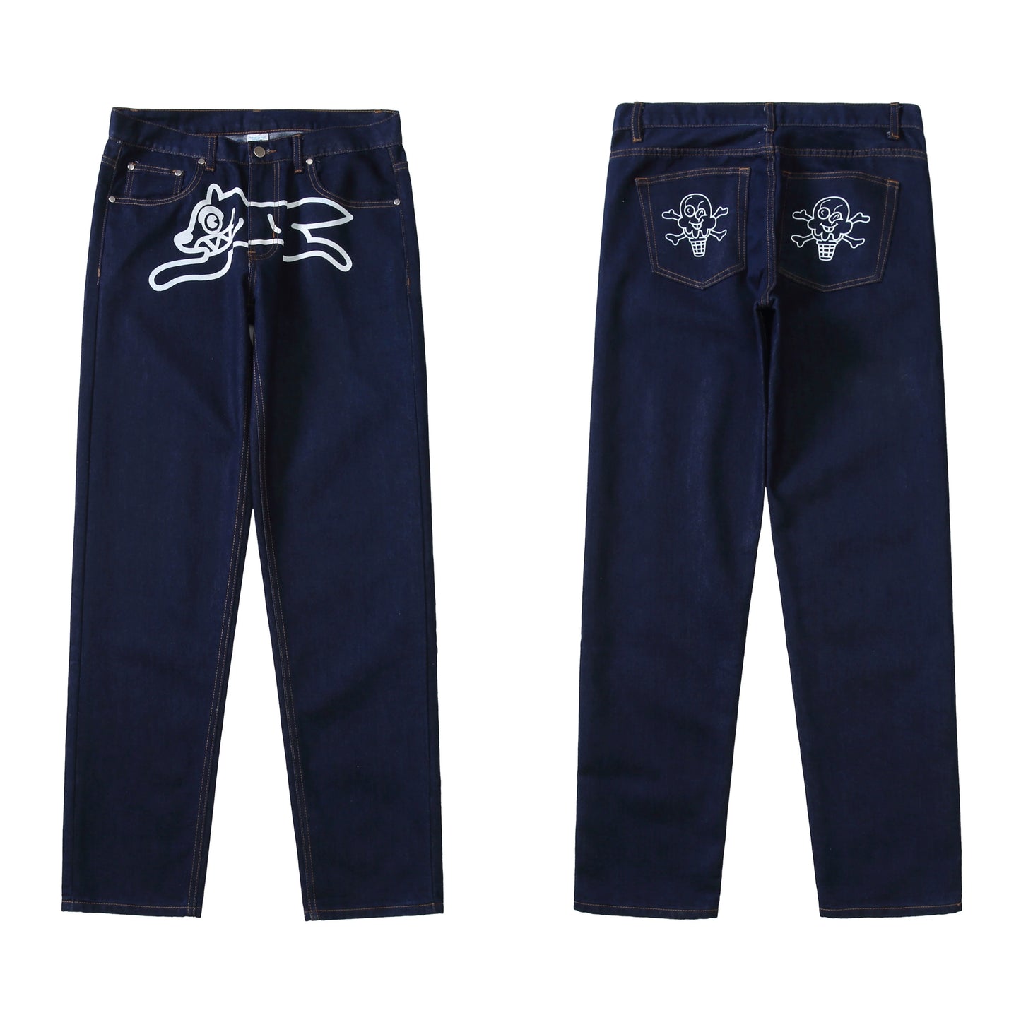 Mens American High Street Flying Dog Fashion All-Matching Jeans