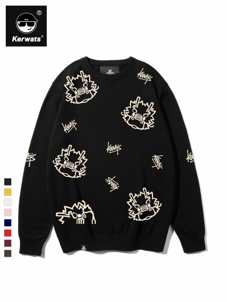 Mens Kerwats Non-Gender Full Printed Bottoming Shirt Sweater