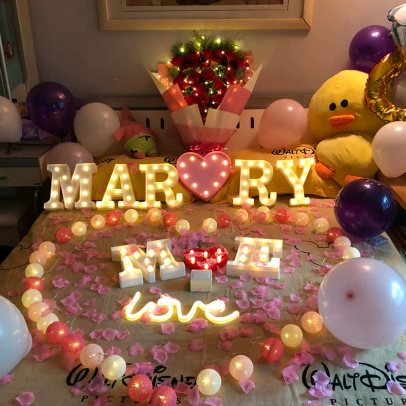 Qixi Confession Valentine's Day Birthday Surprise Proposal Led Letter Lamp Romantic Room Layout Bedroom Decoration Props