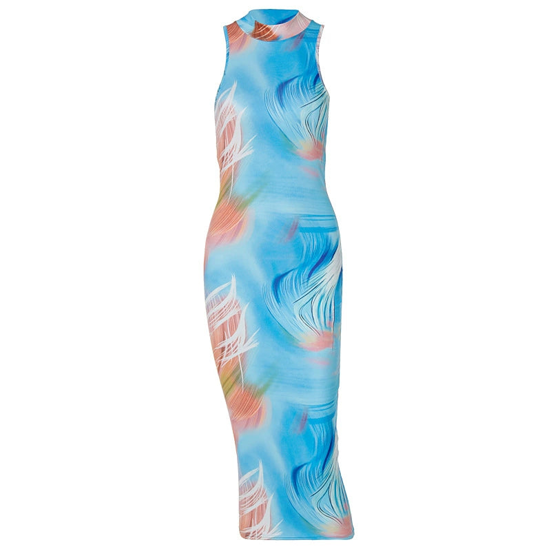 Women's Backless Print Sleeveless Sleeveless Dress