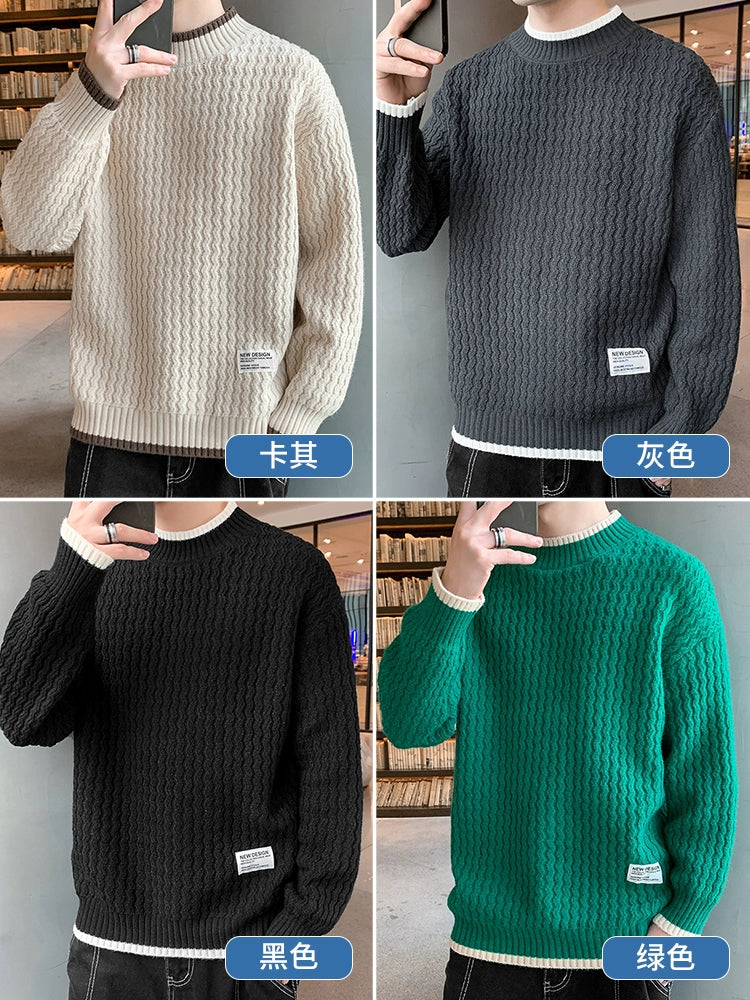 Men's Wavy Pattern Two-Piece Mock Neck Sweater