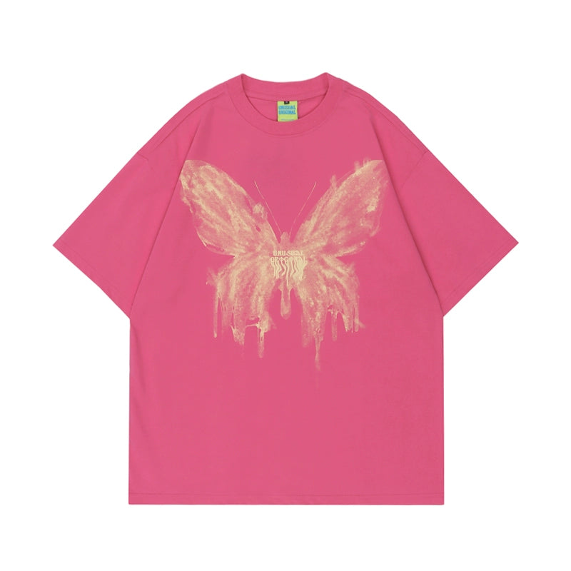 Unisex Fashion Brand Escape from the Earth Butterfly Graffiti Ins Short-Sleeved T-shirt