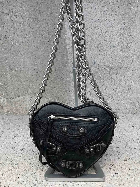 Internet Celebrity Same Style Rivet Love Heart-Shaped Shoulder Motorcycle Bag