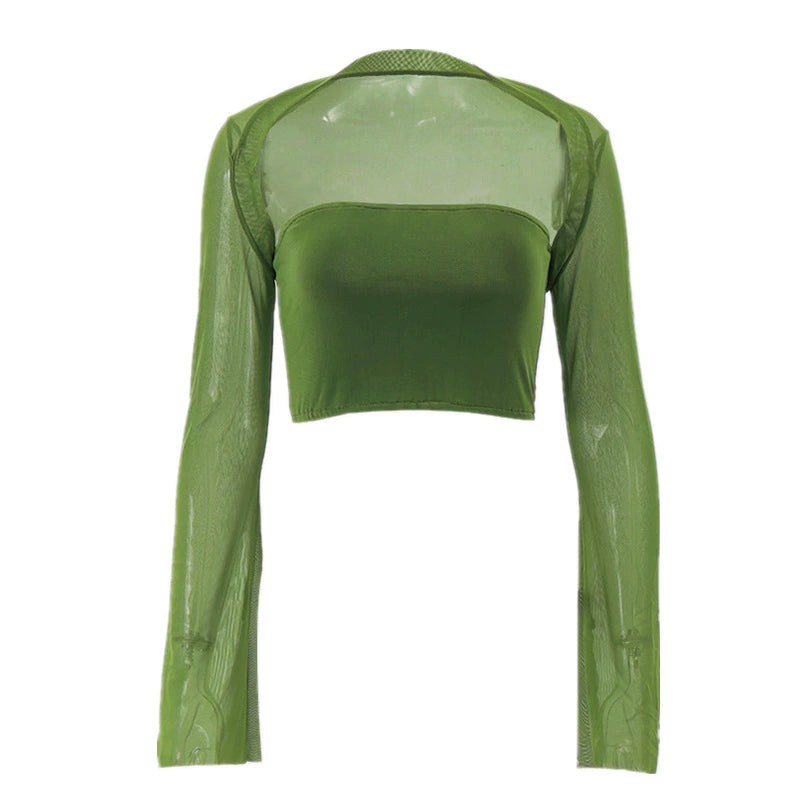 Womens See Through Fashion Trendy Long-Sleeve V-neck