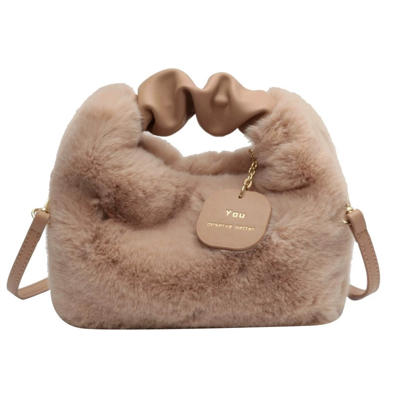 Womens Furry Small Bag Plush Crossbody Bag Winter All-Matching Satchel Fur Bag