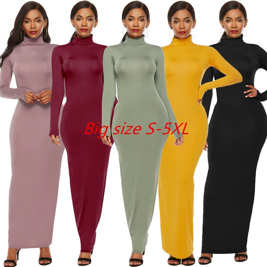 Womens Sexy Dress Autumn Slim Long Sleeve Bodycon Dress S-5XL