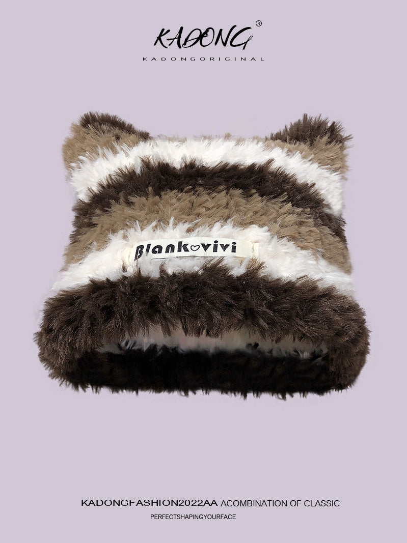 Contrast Color Female Furry Cat Ear Hat