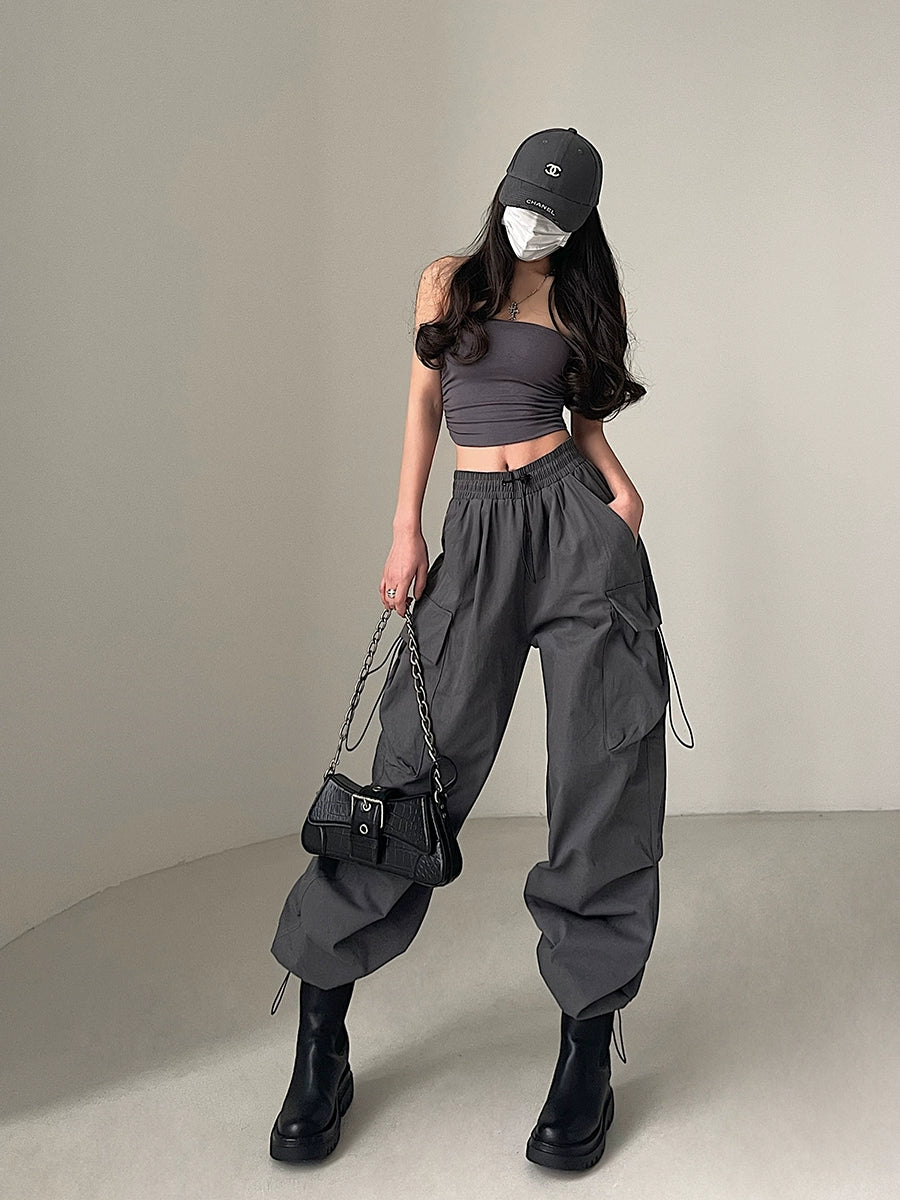 Womens American Style Loose Slim Looking Ankle-Tied Casual Trousers Drawstring Pants