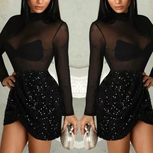 Women's Sequined See-through Wrap-Arm Dress