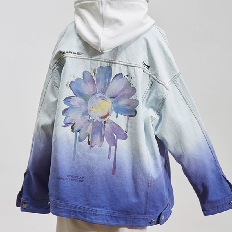 Womens Fashion Brand Ins Gradient Denim Jacket Couple Wear Daisy