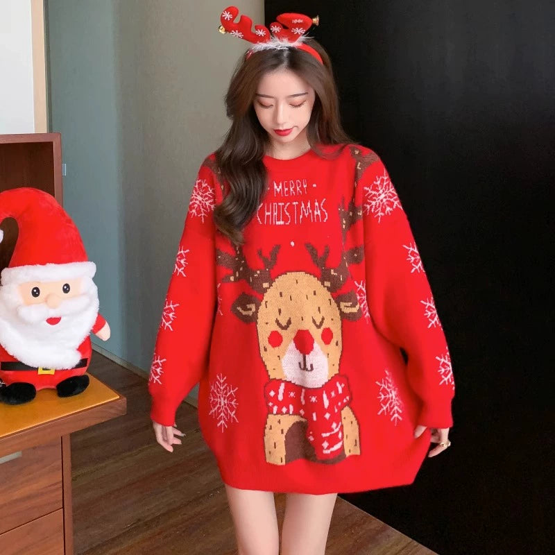 Womens Thick Long Birth Year Red Fashionable Stylish Sweater