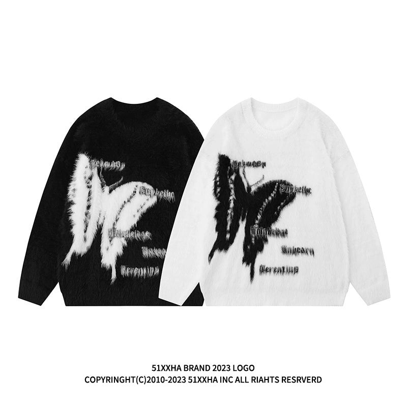 Unisex Trendy Hip Hop European and American Style Butterfly Couple Sweater Sweater