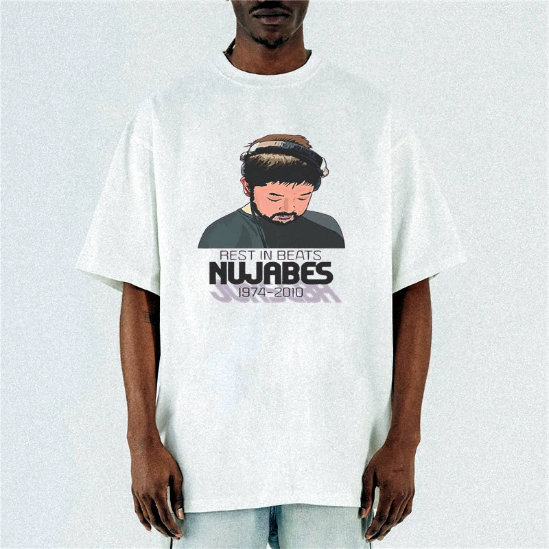 Mens Hip Hop Nujabes Print Cotton Short-Sleeved Casual T-shirt